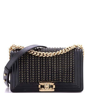Chanel Old Medium Boy Flap Bag Braided Woven Lambskin